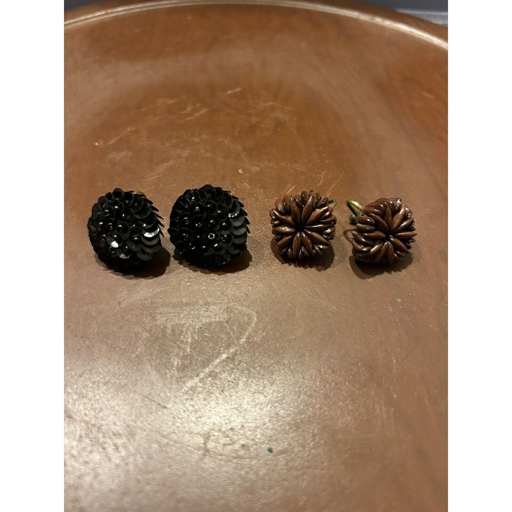 Vintage Screw‎ Post Earrings Set Of 2 Black & Brown